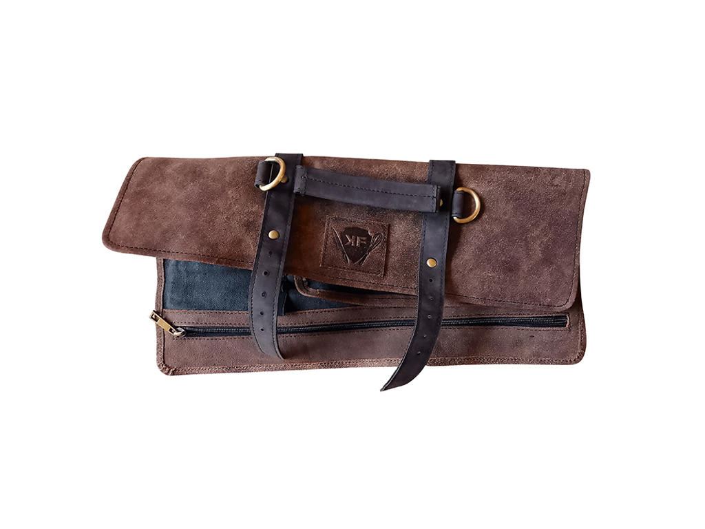 Carpeta Rodante Marrón Cuero 5 Compartimentos 43x35 cm