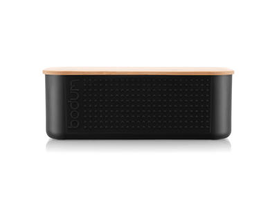 Caja de pan con tapa de bambú Negra 29x19x10