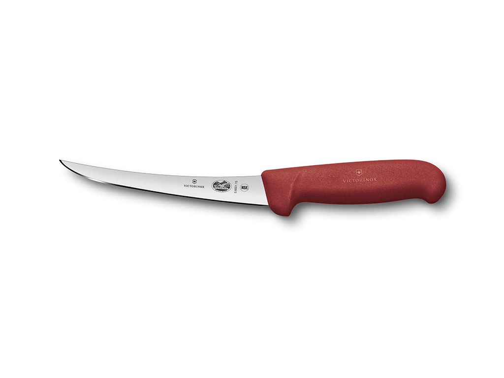 Deshuesador, 15 cm, Victorinox Fibrox, rojo, delgado, con curva