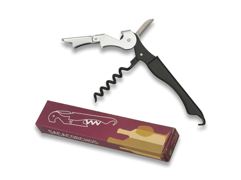 Sacacorchos Negro Modelo Económico 2 niveles