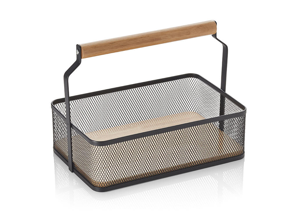 Cesta Red negra con asa de madera 23,5x15,6x7,5 c