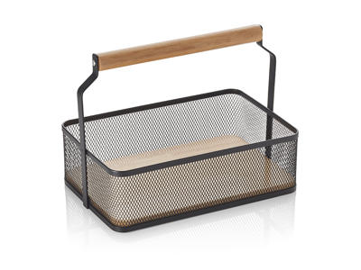 Cesta Red negra con asa de madera 23,5x15,6x7,5 c