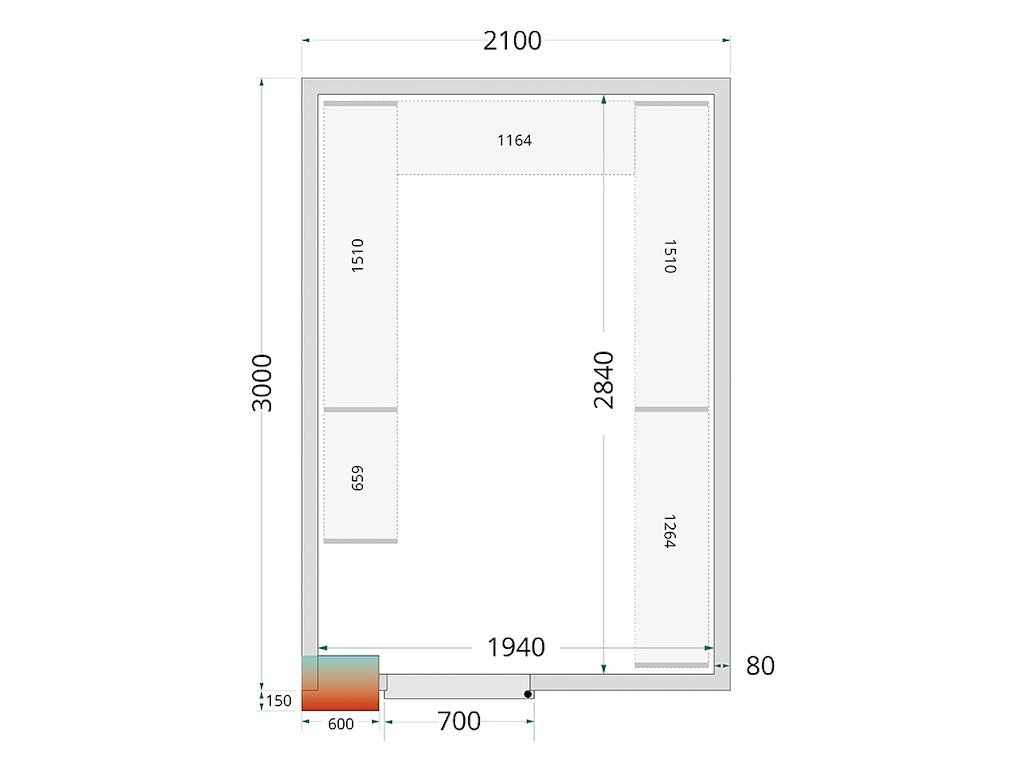 Panel de cámara frigorífica 2100x3000x2200 80mm