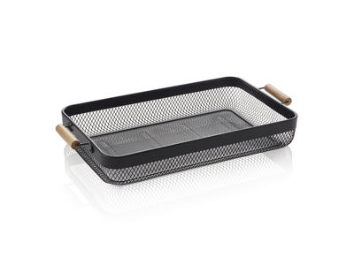 Bandeja Negra Malla c/mango de madera 51x26,5x7,5