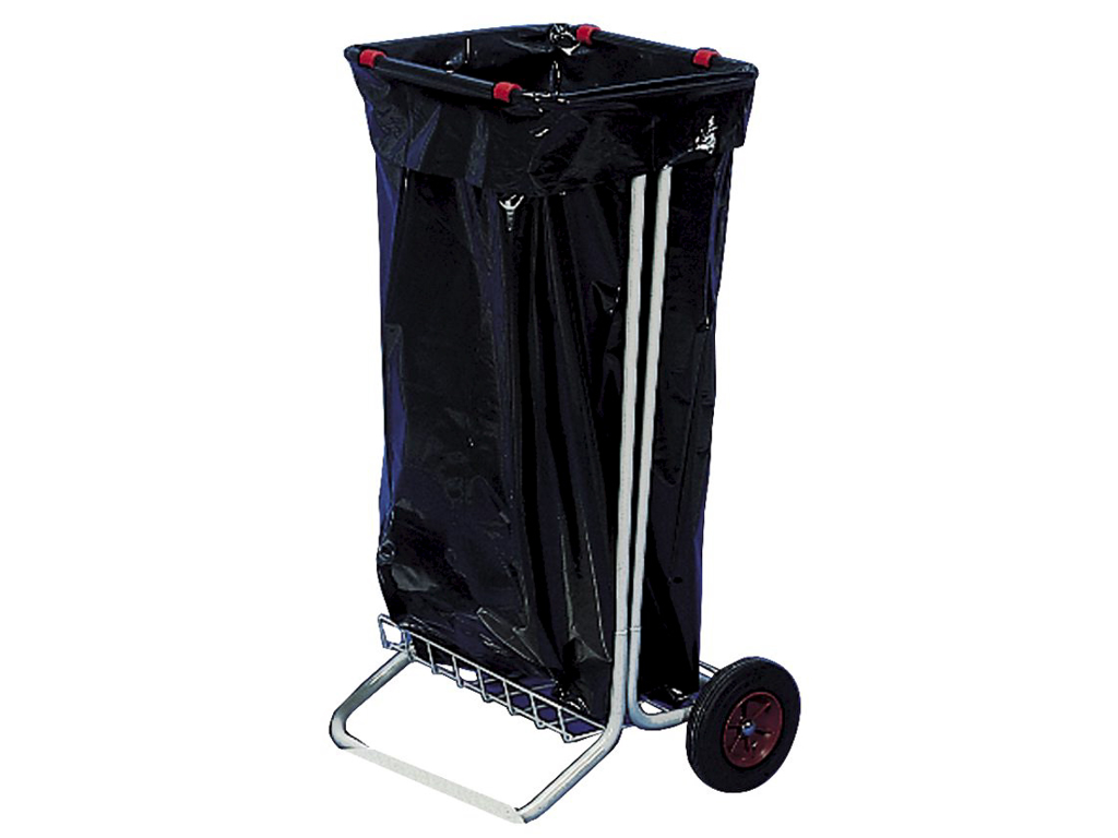 Soporte de basura gris claro con 2 ruedas