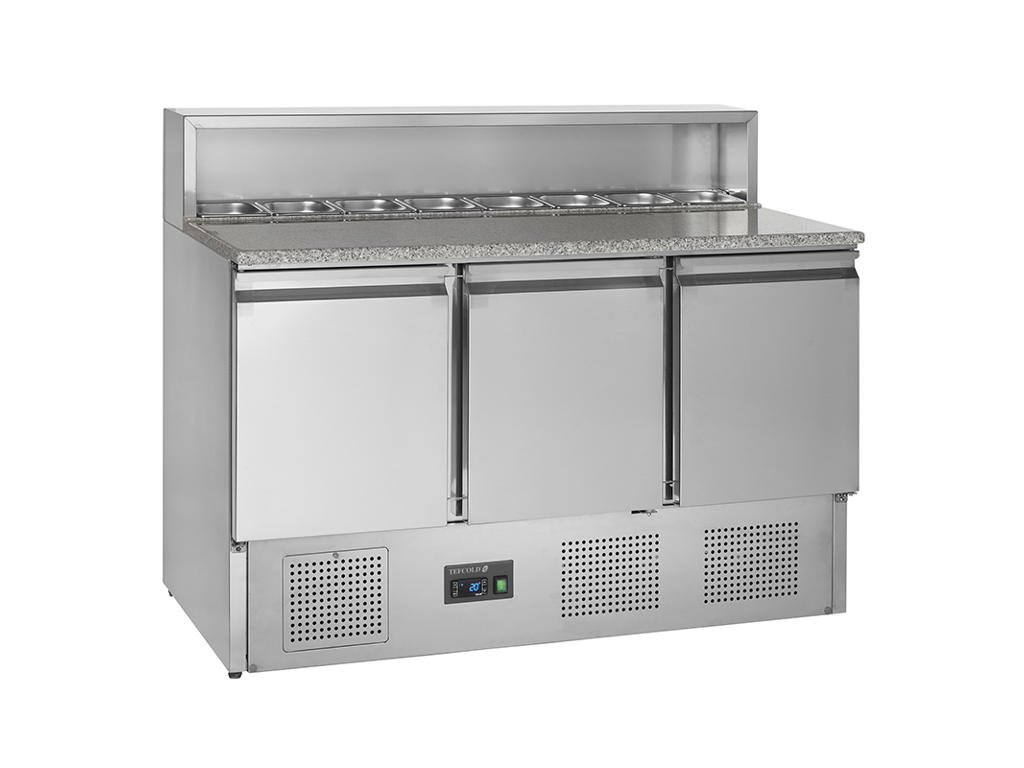 Mesa de pizza GN1/1 3 puertas con refrigerador GN1/6