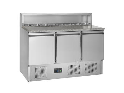Mesa de pizza GN1/1 3 puertas con refrigerador GN1/6
