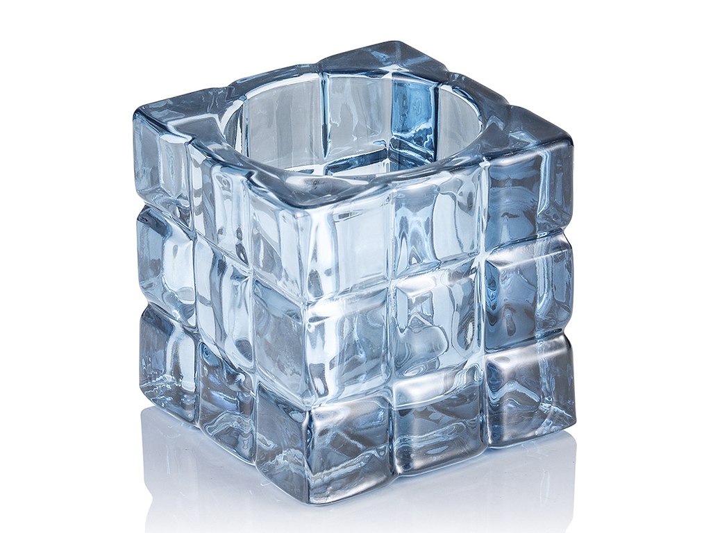 Soporte de vela 6,5x6,5x6,5 Vidrio Cubo Luz Azul