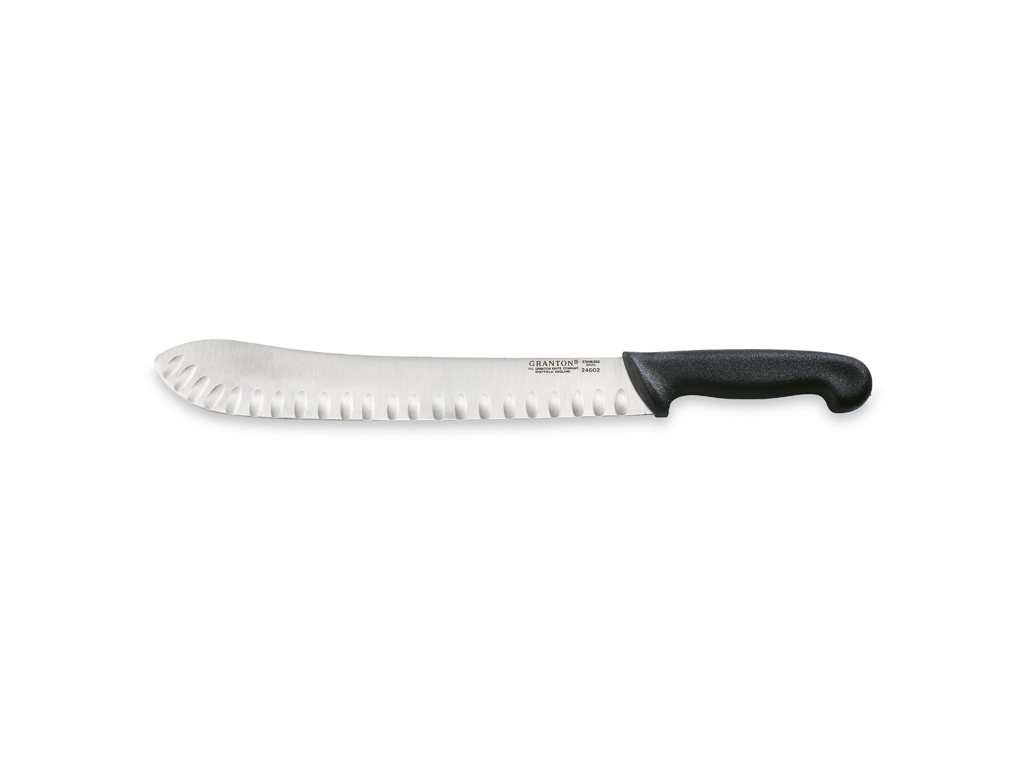 Cuchillo de corte, 31 cm, Granton, Negro, con corte de aire