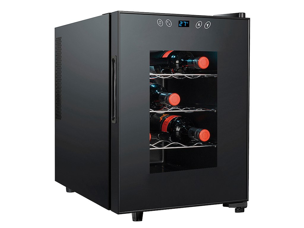 Refrigerador de vino negro 12 botellas.