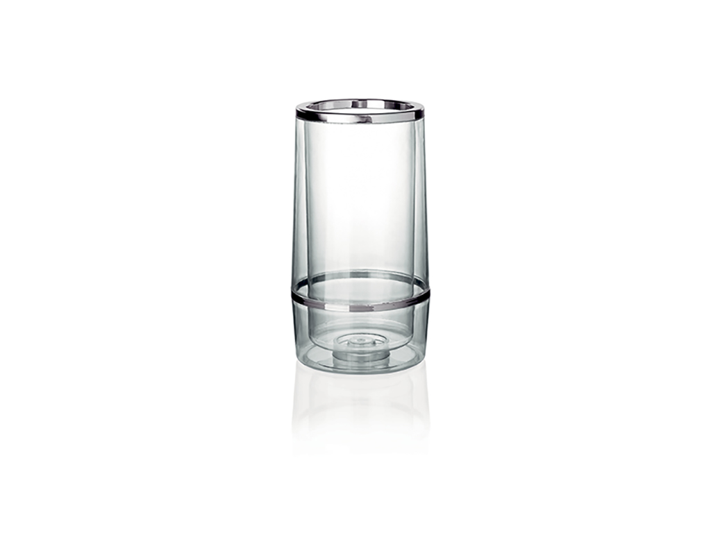 Enfriador de vino en acrílico transparente 23 cm con borde de acero
