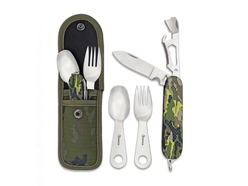 Cuchillo de bolsillo set de comida de explorador camuflaje