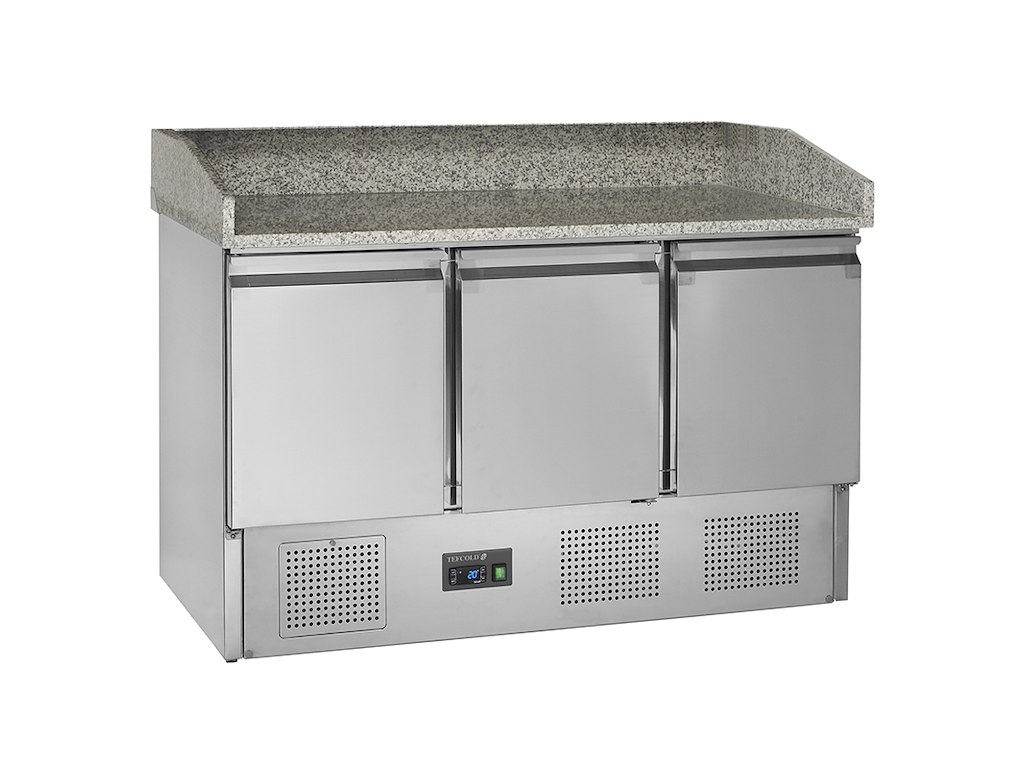 Mesa de pizza 3 puertas con respaldo 368 ltr