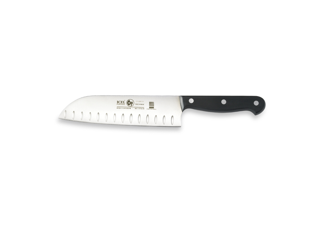 Cuchillo Santoku - Acero inoxidable - Negro - 180mm - Corte de aire