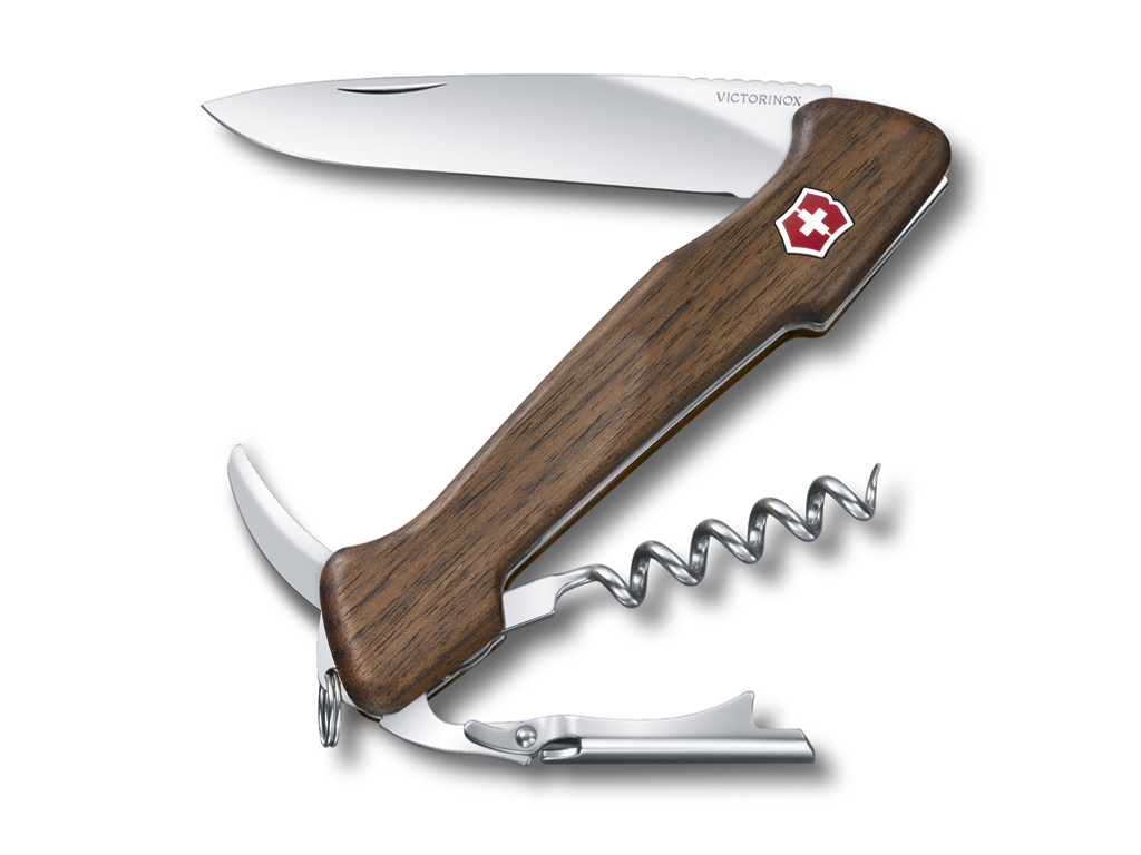 Sacacorchos con cuchillo de bolsillo, Victorinox Wine Master, madera de nogal
