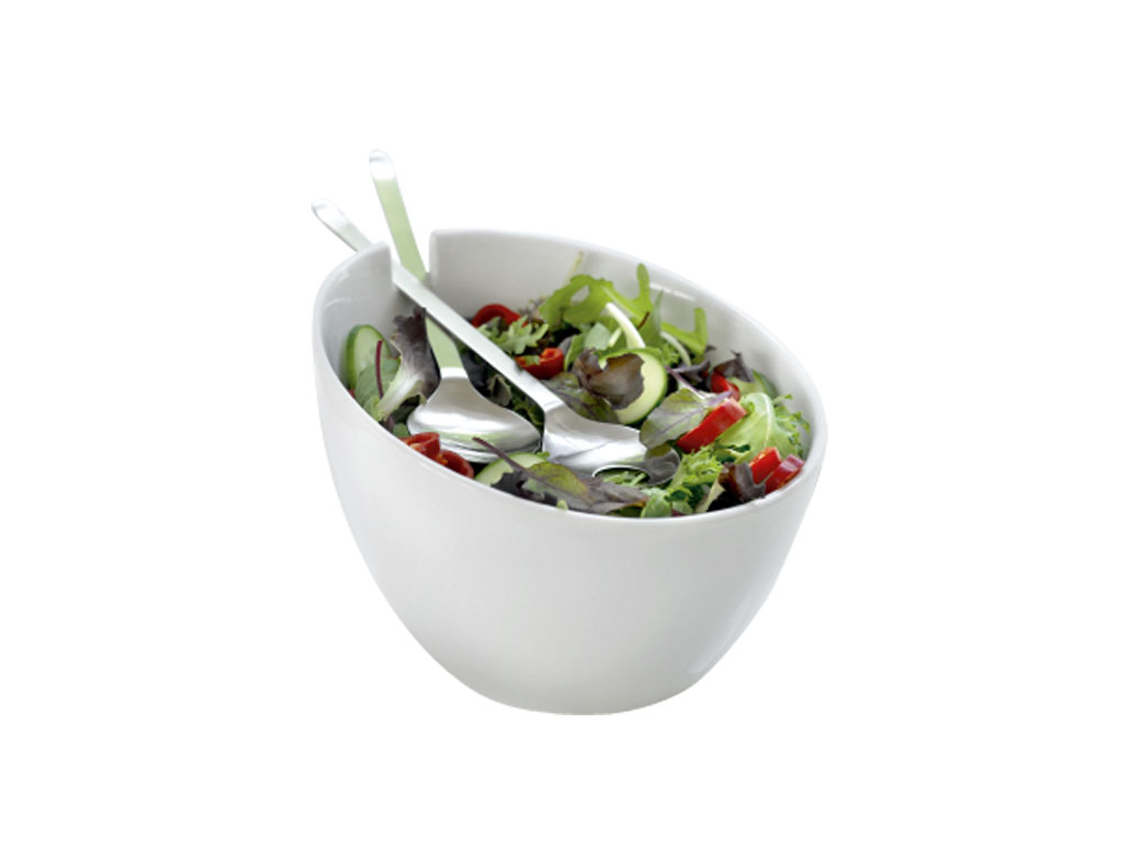 Tazón Ensalada con cubiertos blanco porcelana