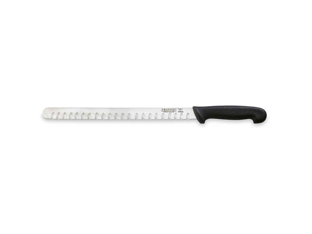Cuchillo de salmón, 31 cm, Granton, Negro, con corte de aire