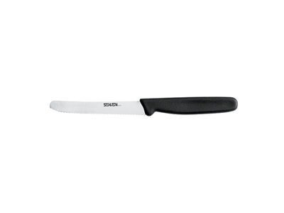 Cuchillo de tomate, 10 cm, Senjen Basis, con corte ondulado, Negro