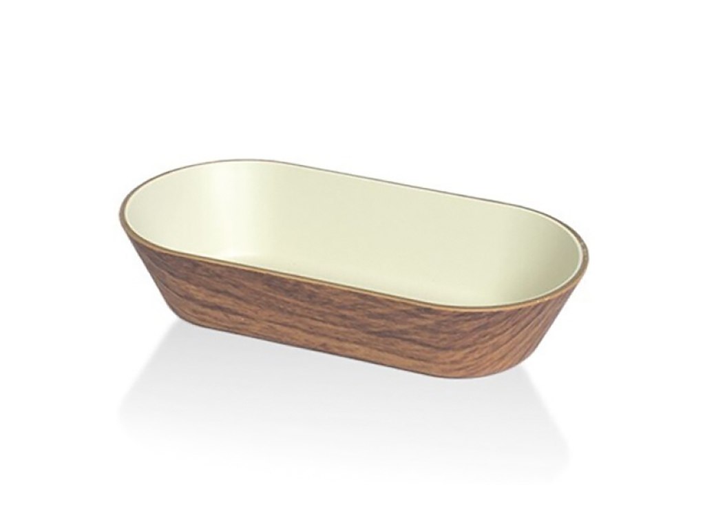 Bandeja Snack Oval 19x10 cm Aspecto de Madera/Blanco