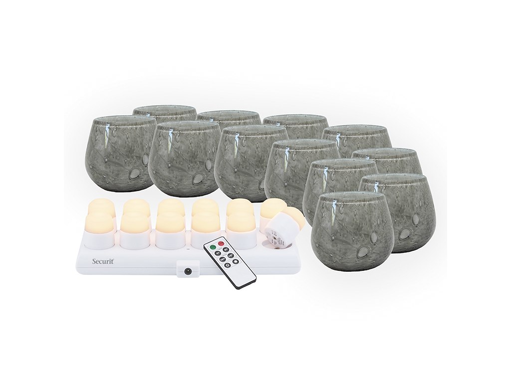 Soporte de vela LUNA Gris c/vela de pilar blanca 12sæ