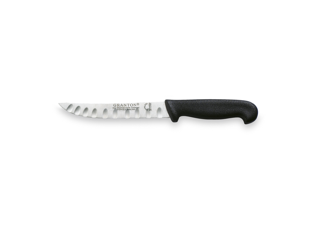 Cuchillo de cocina, 13 cm, Granton, Negro, con corte de aire
