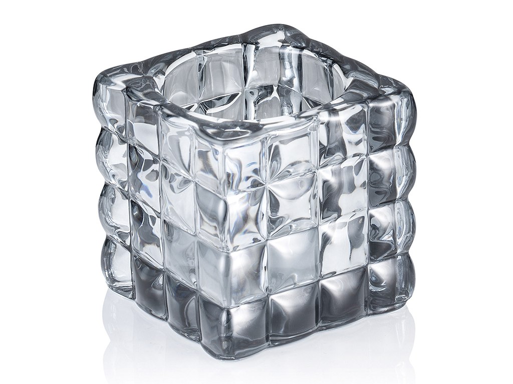 Portavelas 8x8x8 cm Vidrio Cubo Humo Gris