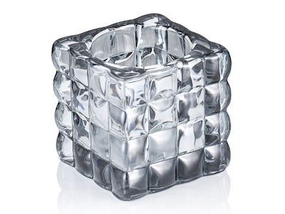 Portavelas 8x8x8 cm Vidrio Cubo Humo Gris