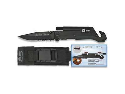 Cuchillo de bolsillo K25 Negro con hoja de 9,5 cm