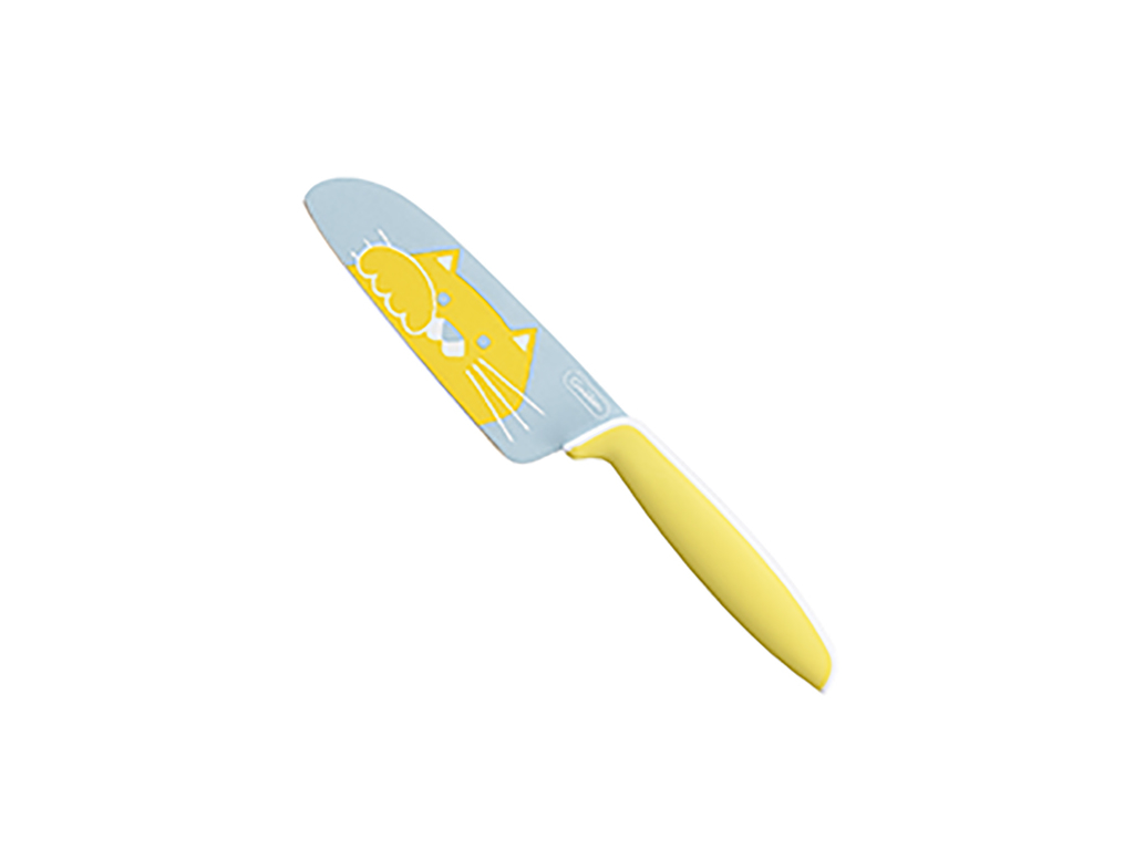 Cuchillo infantil, 12 cm, Tojiro, amarillo, con motivo de gato