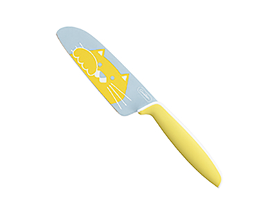 Cuchillo infantil, 12 cm, Tojiro, amarillo, con motivo de gato