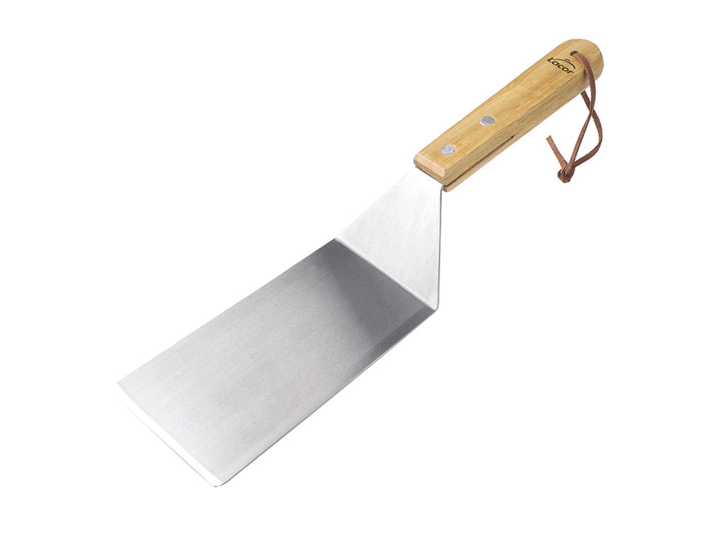 Paleta alargada con mango de madera y correa de cuero