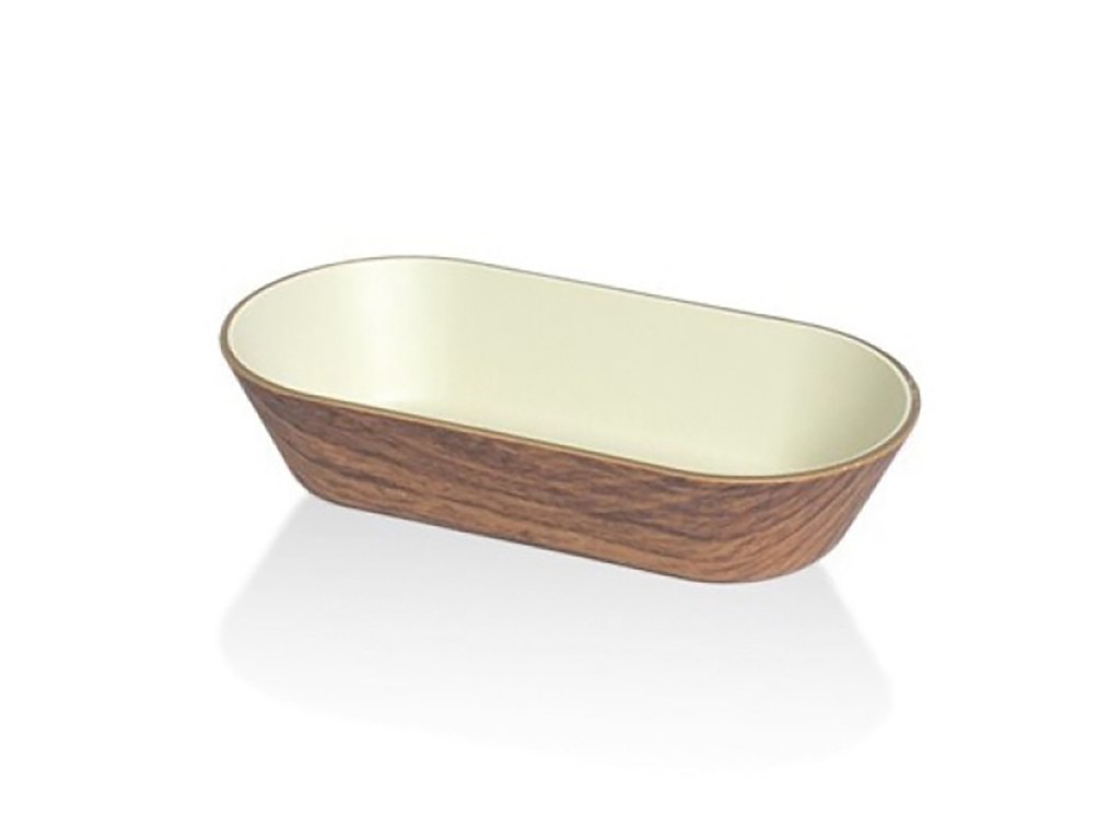 Bandeja Snack Oval Mini 15x8 cm Aspecto de Madera/Blanco