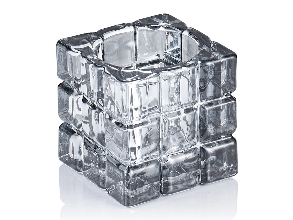 Portavelas 6,5x6,5x6,5 cm Vidrio Cubo Humo G