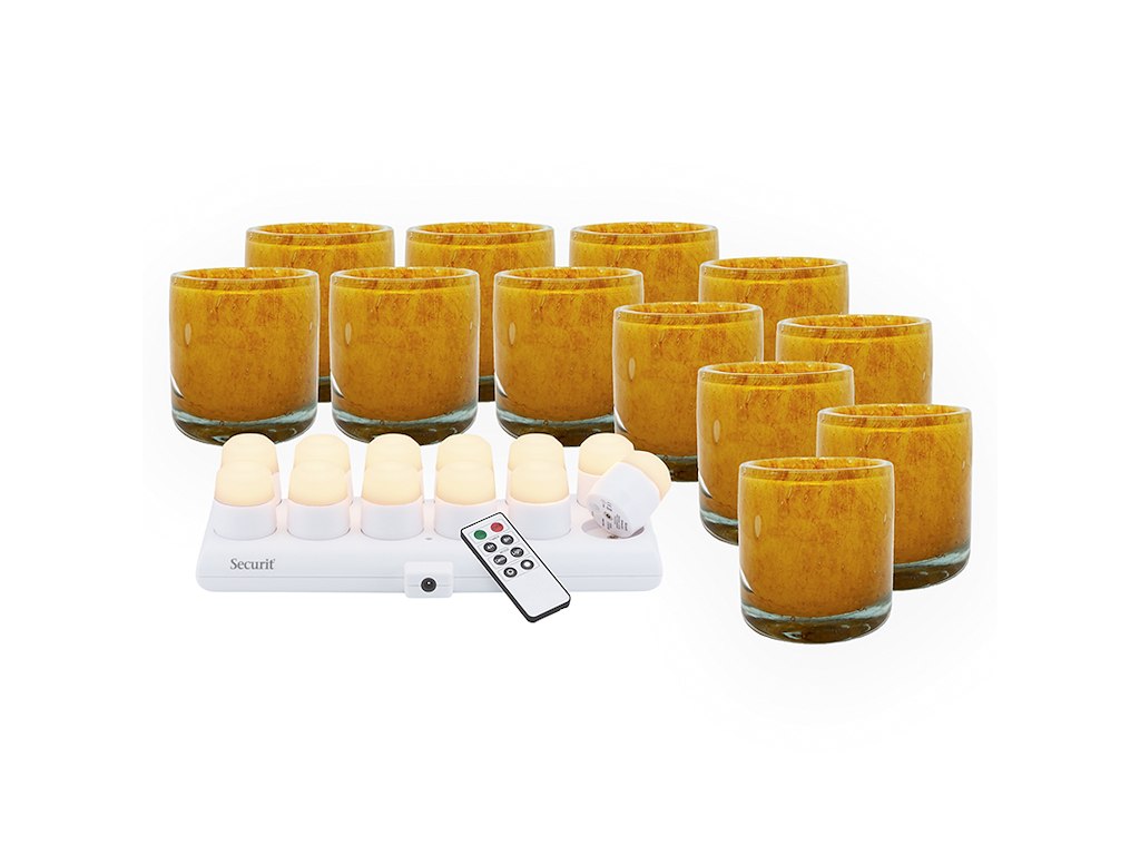 Portavelas AYLA Naranja c/vela de pilar blanca 1