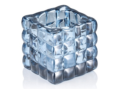 Portavelas 8x8x8 cm Cubo de Vidrio Luz Azul