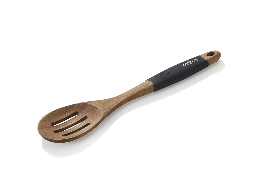 Cuchara de olla con agujero Madera con silicona en el mango