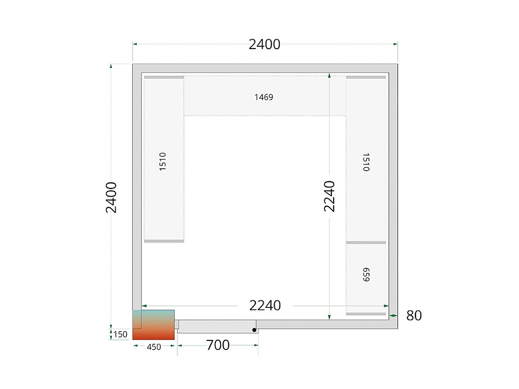 Panel de cámara frigorífica 2400x2400x2200 80mm