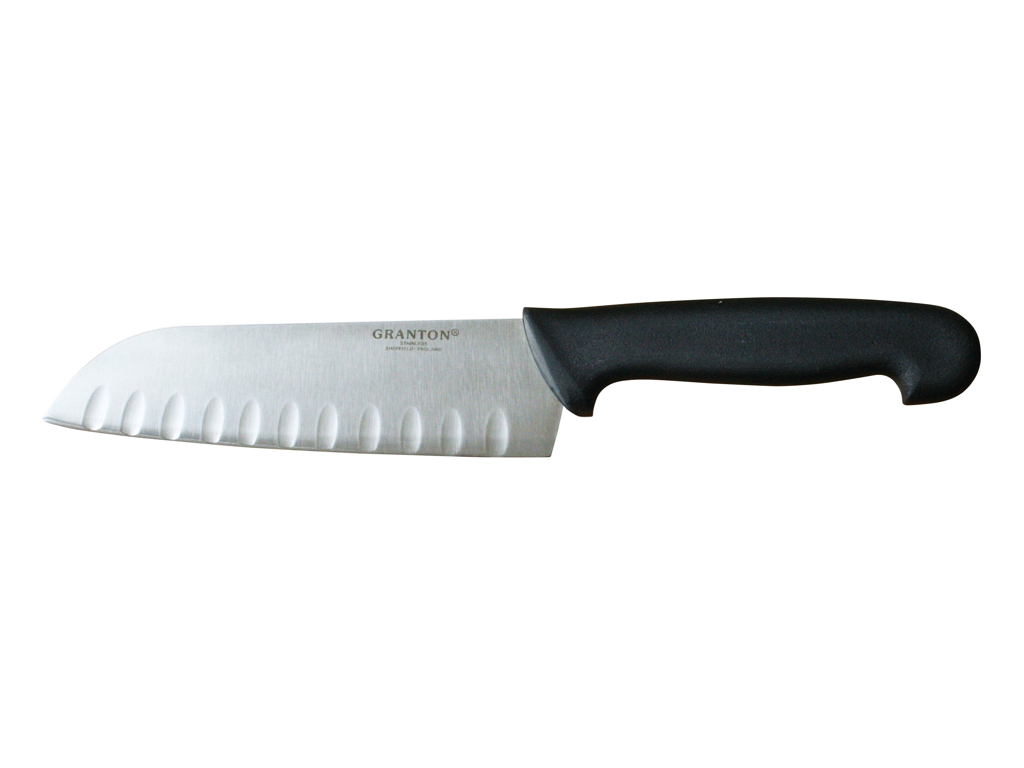 Cuchillo Santoku, 18 cm, Granton, Negro, con corte de aire