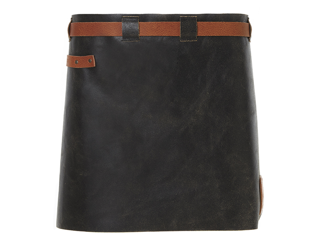 Delantal de camarera negro/cognac cuero dama