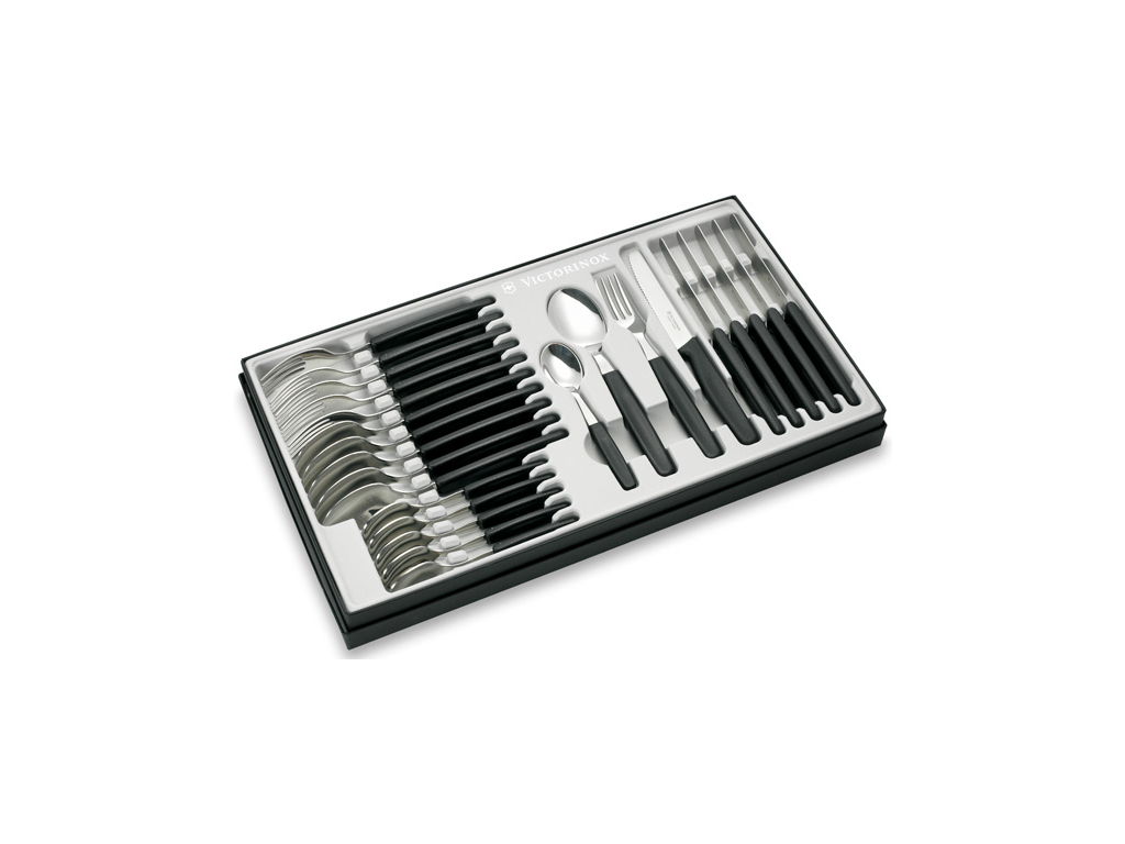 Juego de cubiertos, 24 piezas, Victorinox Swiss Classic, negro
