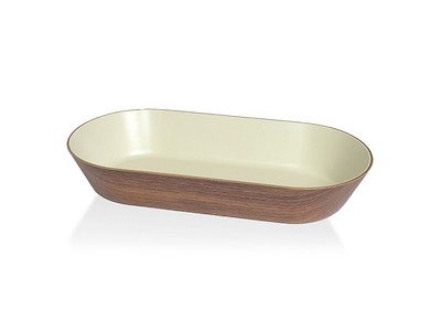 Bandeja Snack Oval 33x18 cm Aspecto de Madera/Blanco