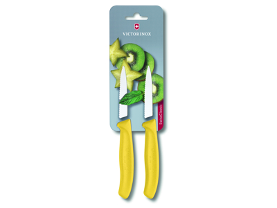 Cuchillo de hierbas con hoja ondulada, 8 cm, 2-pack, Victorinox, amarillo