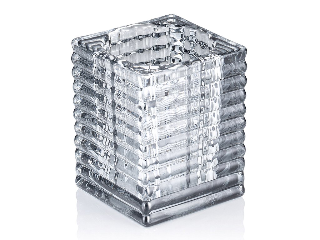Portavelas 7,5x7,5x9,5 cm Vidrio Cubo Humo G