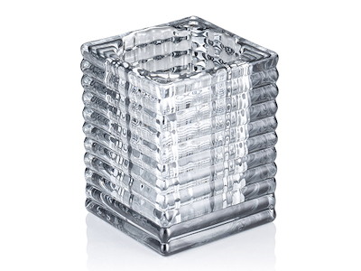 Portavelas 7,5x7,5x9,5 cm Vidrio Cubo Humo G