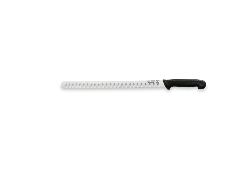 Cuchillo de salmón, 36 cm, Granton, Negro, con corte de aire