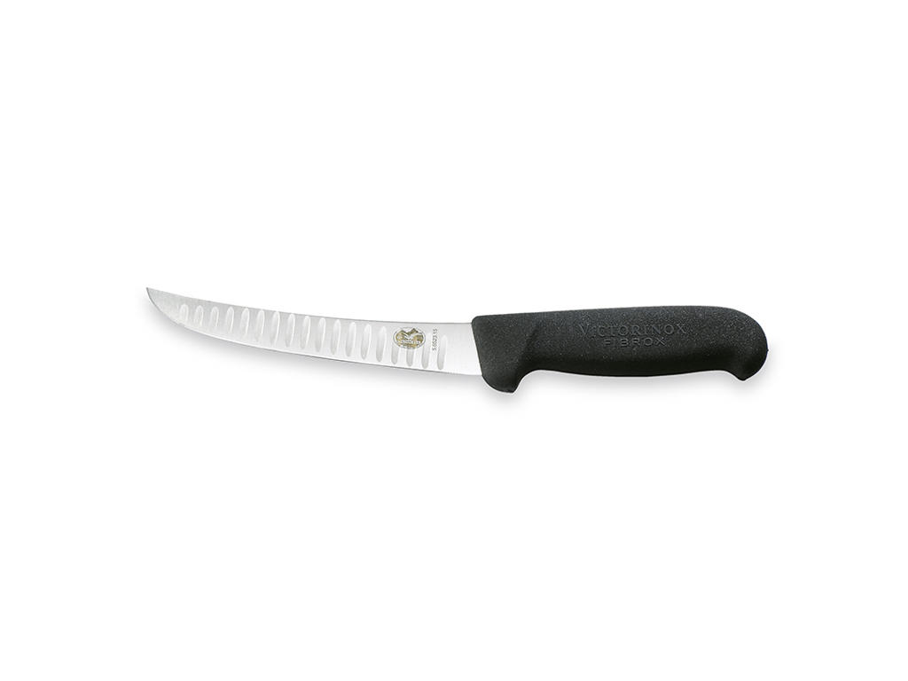 Deshuesador, 15 cm, Victorinox Fibrox, negro, con corte de aire, con curva