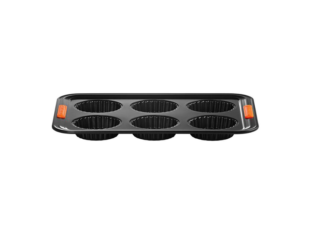 Bandeja para hornear - Acero al carbono - Negra - 39x27cm - 6 agujeros