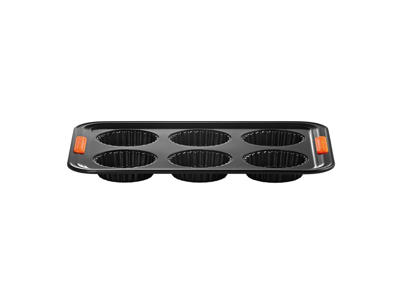 Bandeja para hornear - Acero al carbono - Negra - 39x27cm - 6 agujeros