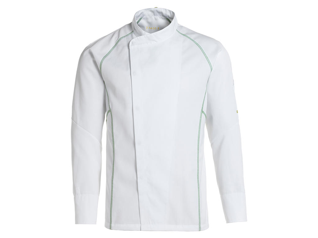 Kentaur Chaqueta de Cocina Unisex Blanca con verde flatlock
