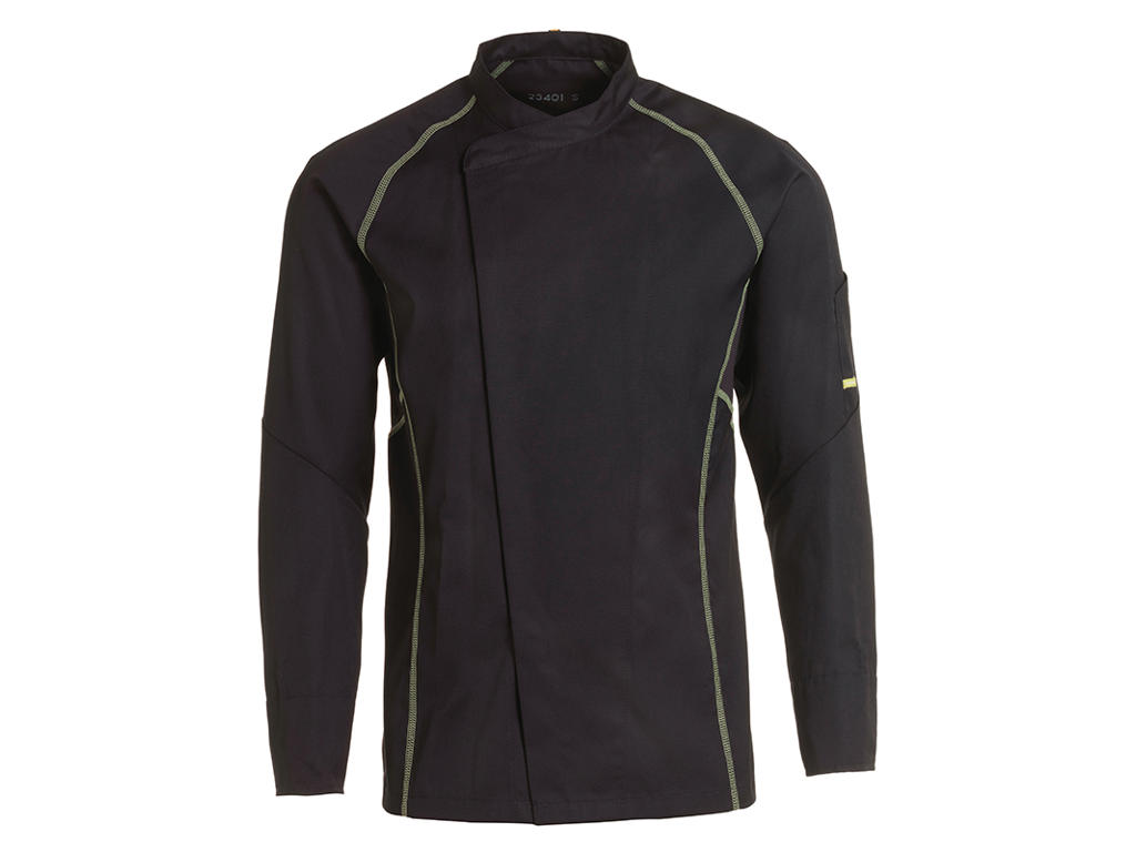 Kentaur Chaqueta de Chef Unisex Negra con/lima flatlock